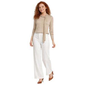 2/$30 ZARA Knit Small Italian Yarn Sweater Beige Tie Neck Long Sleeve